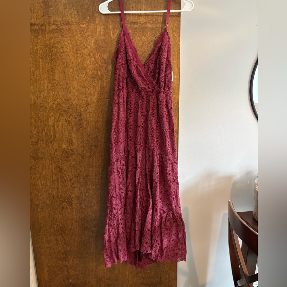 Chic Earth Red Crochet Dress - Small